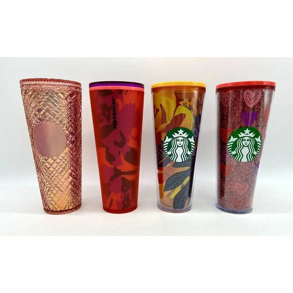 4 Starbucks 24oz Tumbler Valentine's Day Diamond Studded Floral Venti Summer - Picture 2 of 14